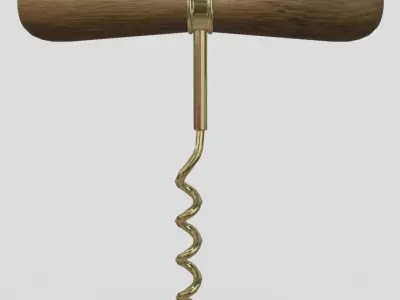 Corkscrew 2 wooden wine Low-poly 3D model