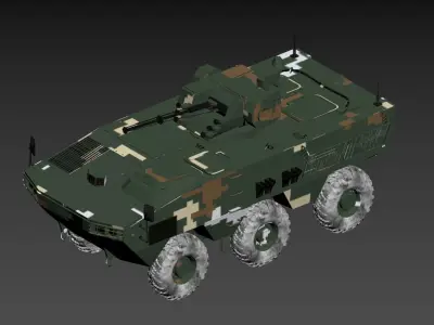 3D model of a military armored vehicle with six wheels 3D model