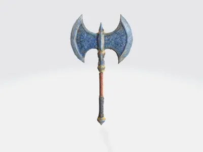 A medieval battle axe with a large double edged 3D model
