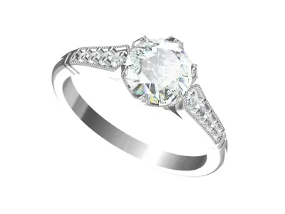 Solitaire Engagement Art Deco Ring 3D print model 37