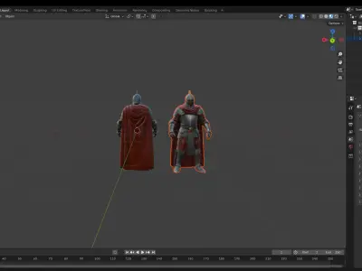 Medieval Knight in Full Armor with Red Cape  Front and Back View Low-poly 3D model