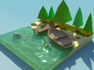 beach and boat 3D model
