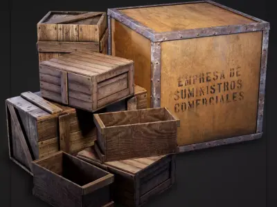 Crates and Boxes Low-poly 3D model
