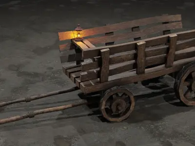 Stylized medieval cart with a lamp Free low-poly 3D model purchase