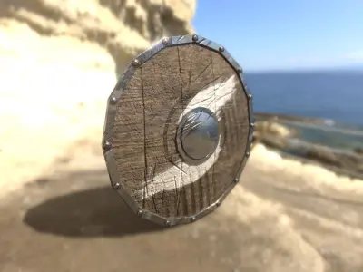 Shield wooden in desert Low-poly 3D model