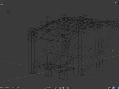 Low poly Market wooden structure with roof Low-poly 3D model
