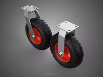 PAIR SET SWIVEL RIGID FIXED CASTER CASTOR WHEEL PNEUMATIC TIRE 3 3D model
