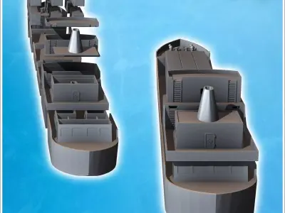 Modern cargo ship with set of containers in central forward posi 3D print model