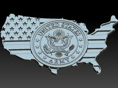 USA United States Map and Army Eagle 3D STL Model for CNC 3D model