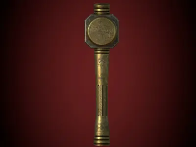 Medieval Golden Battle Hammer Low-poly 3D model