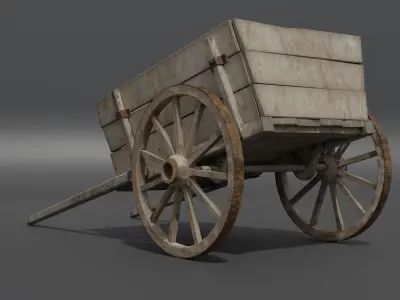 Old Damaged Wooden Cart Low-poly 3D model