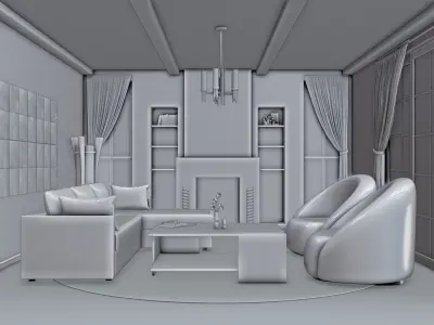 living room minimalist industrial Low-poly 3D model