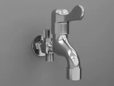 Modern Dual-Outlet Washing Machine Faucet with Angle Valve 3D model