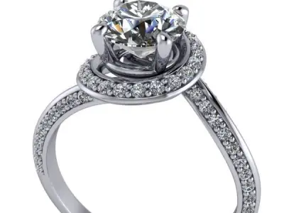 Latest Model Cluster Halo Vintage Deco bridal wedding band rings 3D print model