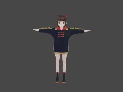 anime kawaii girl character Low-poly 3D model