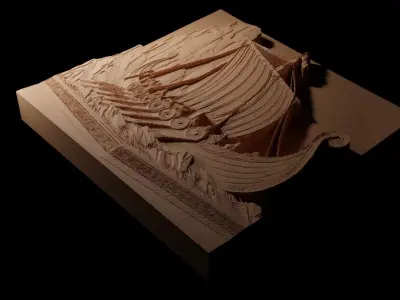 Viking Ship CNC 3d Print High Relief Sand Casting 3D print model