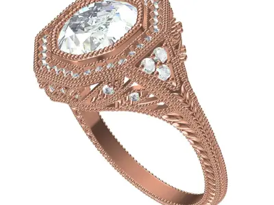 Antique Art Deco Engagement Ring 04 3D print model