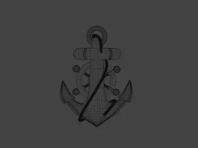 High Res Metal Ship Anchor with a Rope 3D model