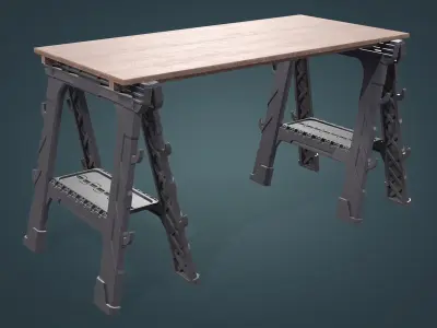 Sawhorse folding workbench Low-poly 3D model