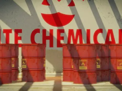 3D Model of Flammable Chemical Barrels in Industrial Warehouse  Low-poly 3D model