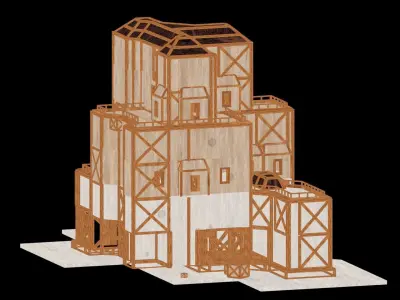 Medieval Low Poly Building Castle Wooden Village Stone House 13 Low-poly 3D model