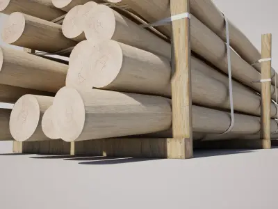 Timber Wooden Poles Stack Low-poly 3D model