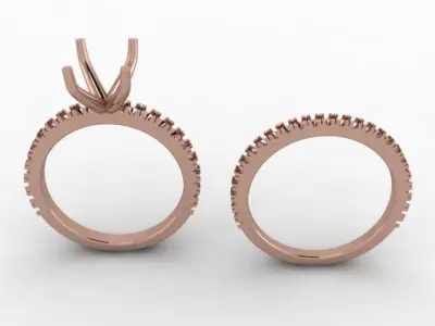 4 Prong Solitaire Oval Diamond Engagement Ring with Diamond Band 3D print model