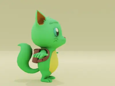 Green Cat Low-poly 3D model