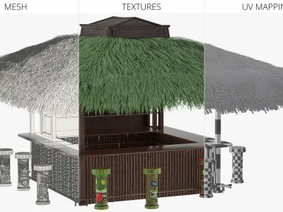  Bamboo Bar Counter with Shelving and Palm Roof Green 
