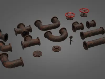Old Industrial Pipes Low-poly 3D model