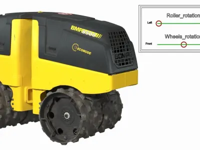 Construction Worker with Trench Roller Bomag BMP8500 Rigged 3D model