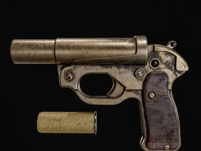 Vintage Flare Gun Low-poly 3D model