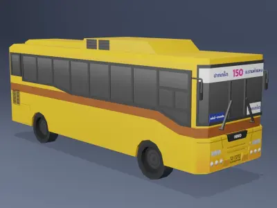 Yellow Thai bus Low poly v02 Low-poly 3D model