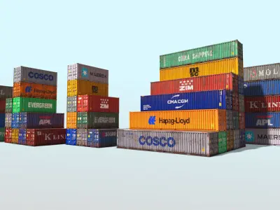 48 shipping containers Set Low-poly 3D model