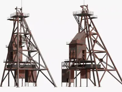 Rusty Mine Shaft Headframe Tower Simplified 3D model