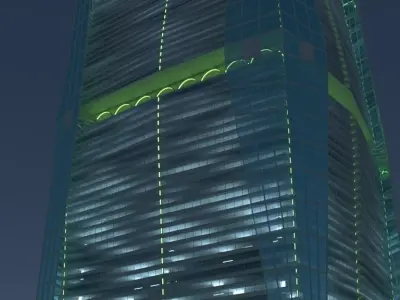 Sci-Fi 3 modern skyscraper at night 3D model