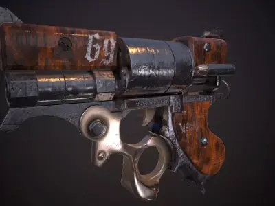 Steampunk  Revolver Low-poly 3D model