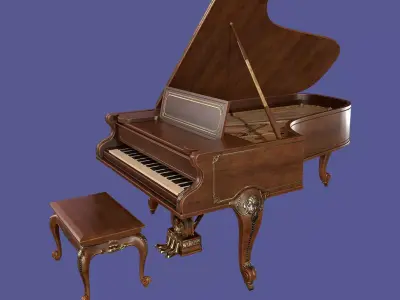 Vintage Antique Elegant Victorian Louis XV Parlor Grand Piano Low-poly 3D model