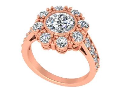 Vintage Floral Halo Ring 3D print model