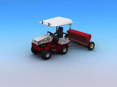 Tractors with Seed Drill Low-poly 3D model