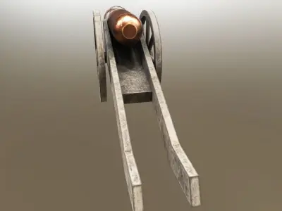 Low Poly Cannon on wheel Free low-poly 3D model