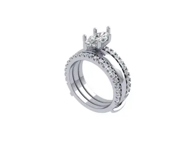 Marquise Ring Bridal Set 3D print model 2