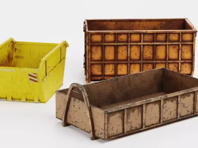 3 Skips Set - Worn Industrial Waste Containers 3D model