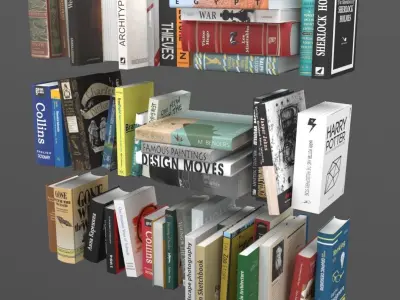 Books collection set bookshelves with 3D model