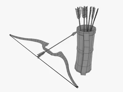 Low poly arrow quiver and bow Low-poly 3D model