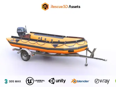 Lifeguard Rescue Boat With Trailer Low-poly 3D model