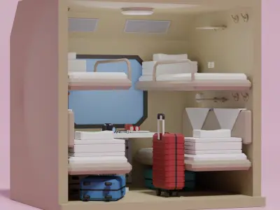 Lowpoly Sleeper Train Interior Low-poly 3D model