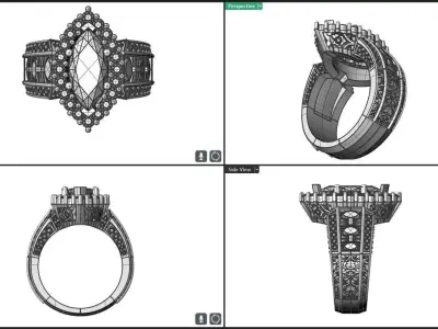 Marquise Elaborate looking engagement ring 3D print model
