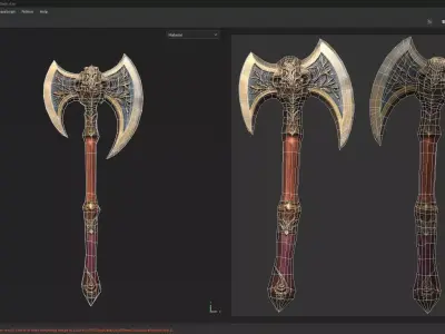 Bronze Double Blade Axe Low Poly 3D Model Low-poly 3D model