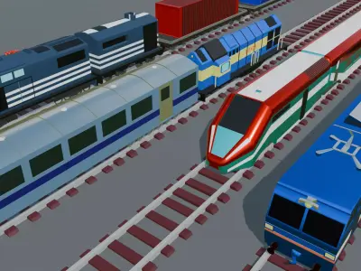 BIG LOW POLY TRAIN PACK Low-poly 3D model